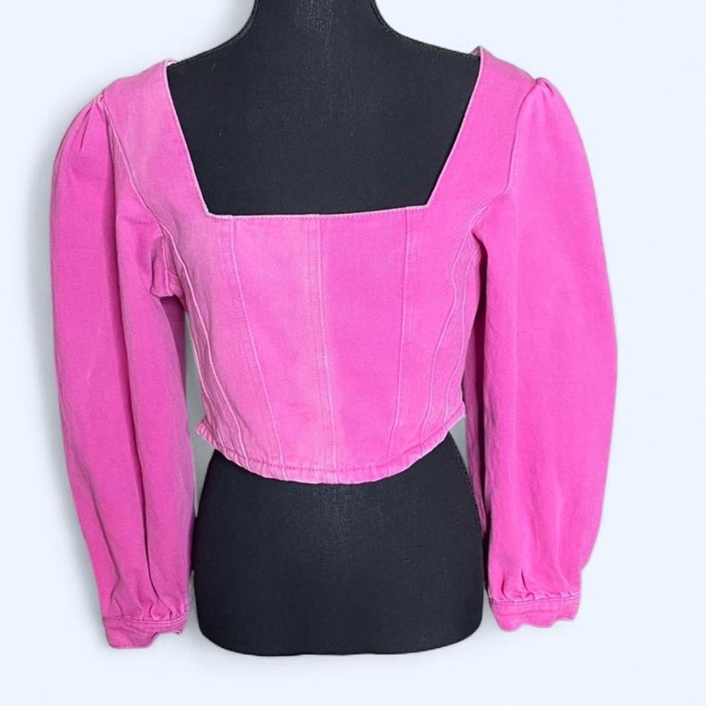Nasty Gal Hot Pink Long Sleeve Denim Festival Corset Crop Top Women’s Size 8